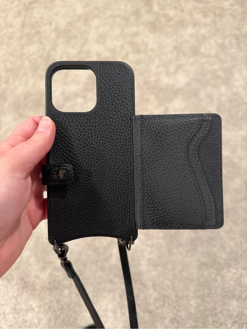 Bandolier Black Pebbled Leather Crossbody Phone Case